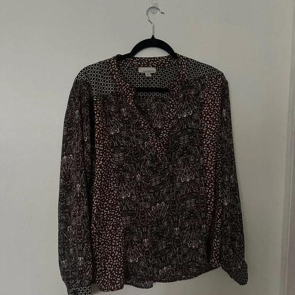 Allison Joy Leopard Print Blouse with Geometric Accents - Picture 1 of 4